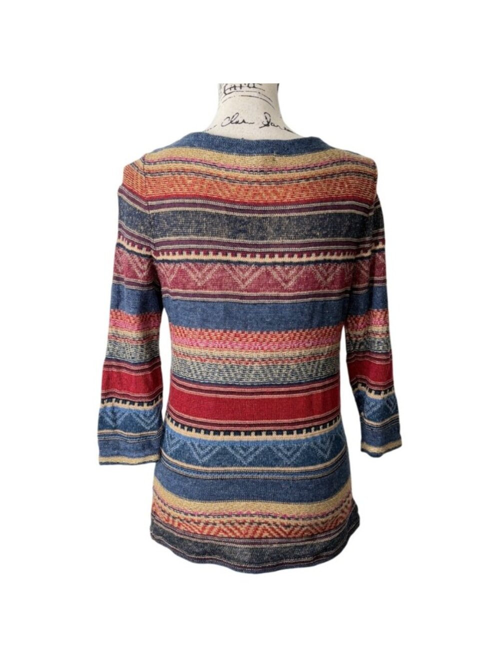 Lauren Ralph Lauren Womens Size PM Striped Knit Top Linen Cotton Boho Sweater - Picture 3 of 7